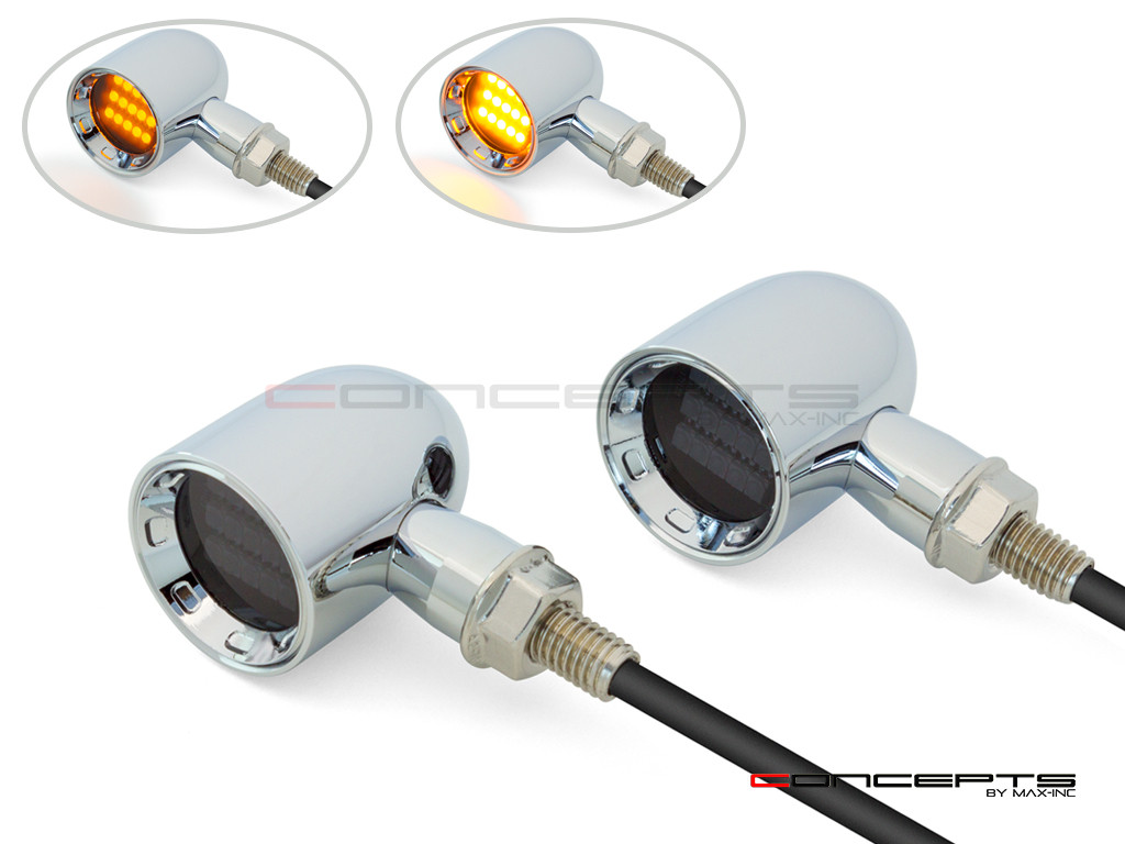 MAX "DERBY" Chrome CNC Machined Alum Classic Mini LED Indicators / Turn Signals