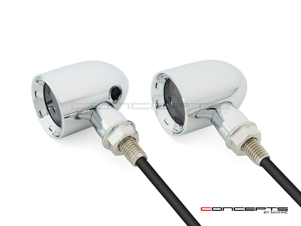 MAX "DERBY" Chrome CNC Machined Alum Classic Mini LED Indicators / Turn Signals