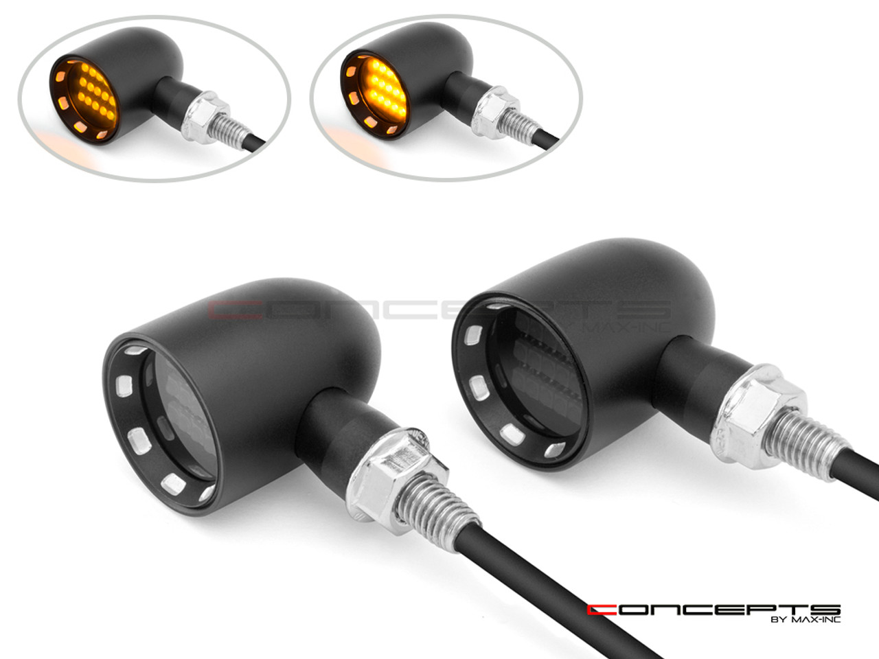 MAX "DERBY" Black + Contrast CNC Machined Alum Classic Mini LED Indicators / Turn Signals