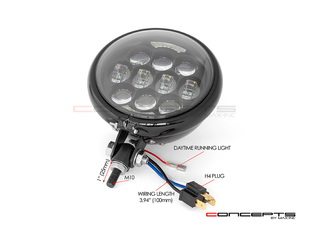 5.75" Bates Style LED Multi Projector Gloss Black Metal Headlight + DRLS