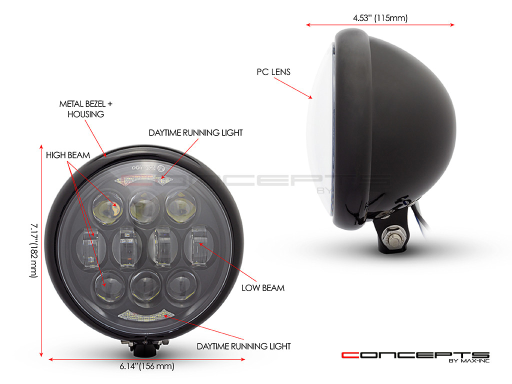 5.75" Bates Style LED Multi Projector Gloss Black Metal Headlight + DRLS