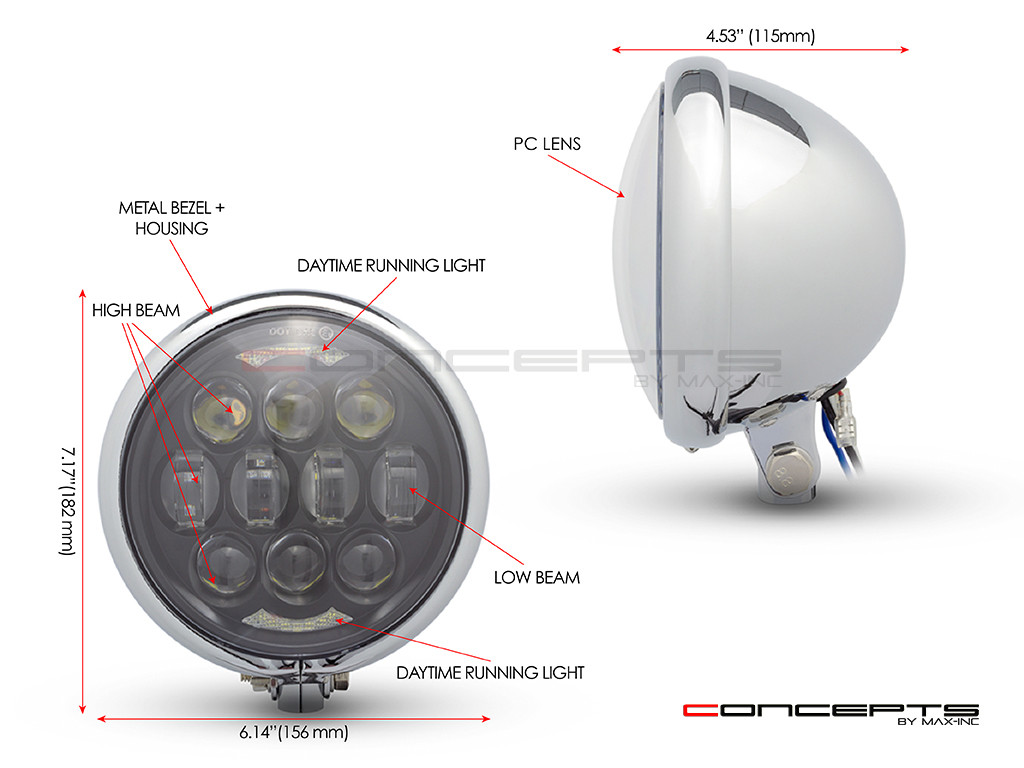 5.75" Bates Style LED Multi Projector Chrome Metal Headlight + DRLS