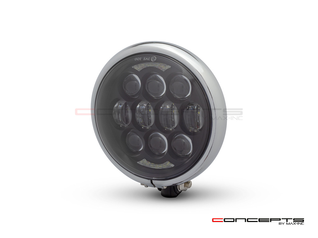 5.75" Bates Style LED Multi Projector Gloss Black + Chrome Metal Headlight + DRLS