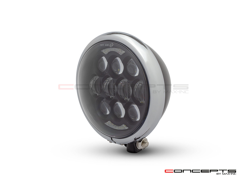 5.75" Bates Style LED Multi Projector Gloss Black + Chrome Metal Headlight + DRLS