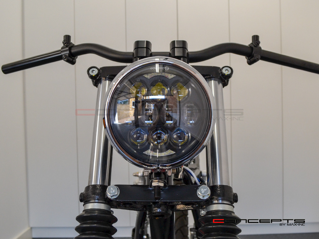 5.75" Bates Style LED Multi Projector Gloss Black + Chrome Metal Headlight + DRLS