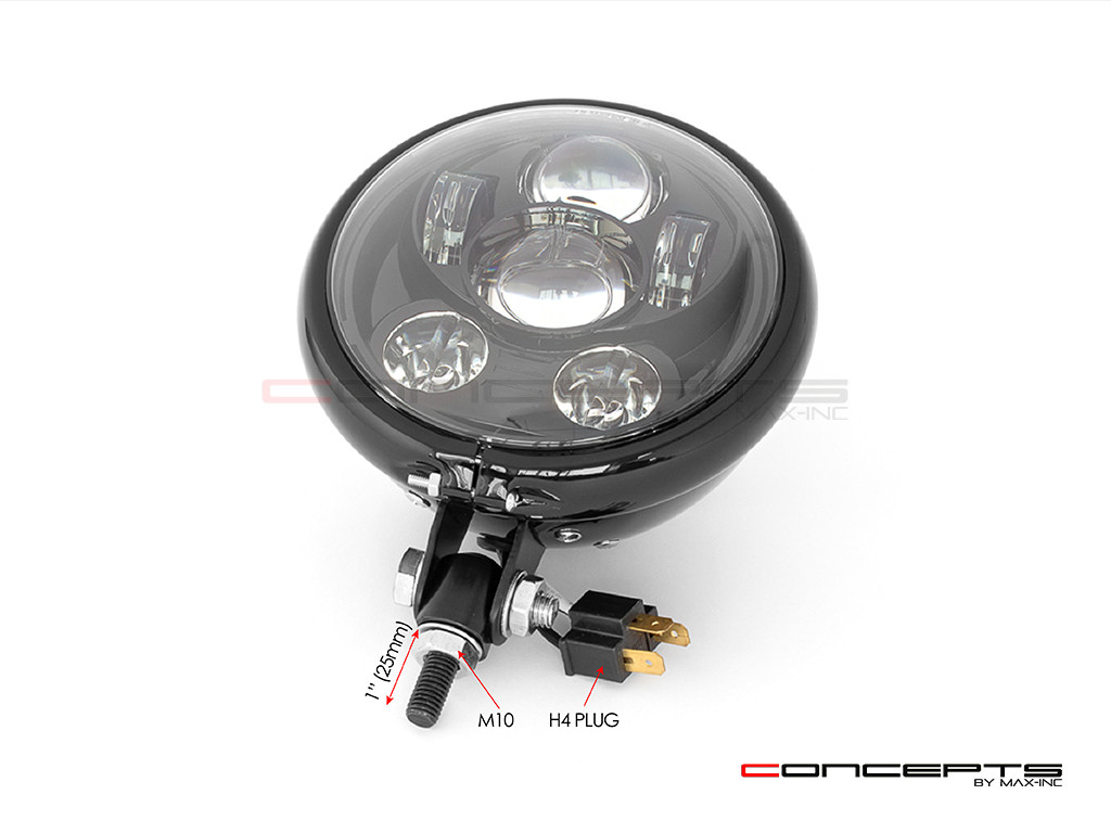 5.75" Bates Style LED Six Projector Gloss Black Metal Headlight