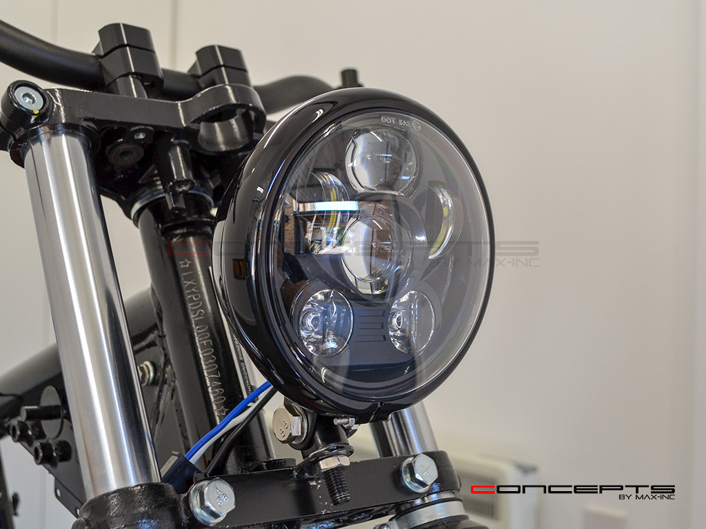 5.75" Bates Style LED Six Projector Gloss Black Metal Headlight