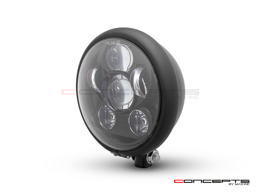 5.75" Bates Style LED Six Projector Matte Black Metal Headlight