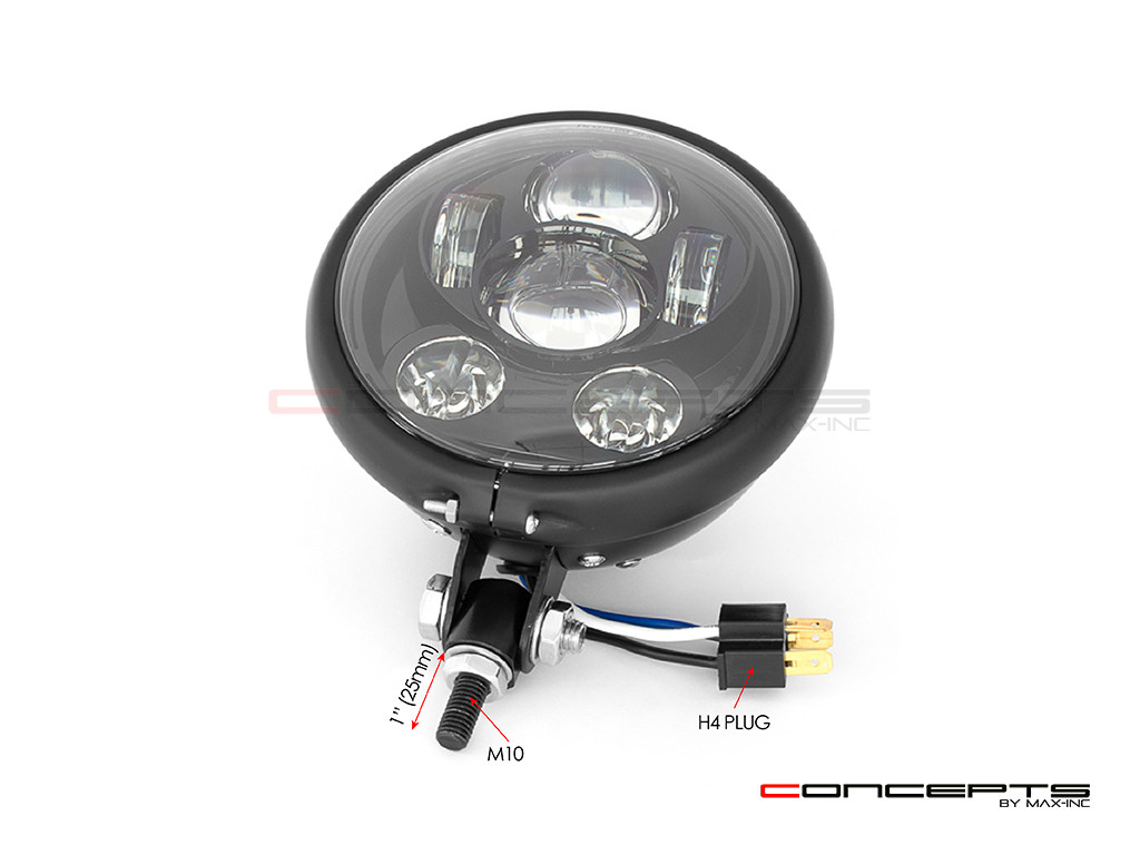 5.75" Bates Style LED Six Projector Matte Black Metal Headlight