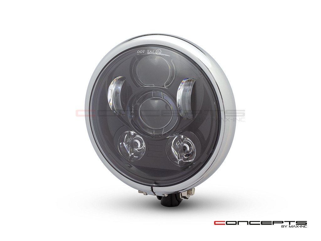 5.75" Bates Style LED Six Projector Gloss Black + Chrome Metal Headlight