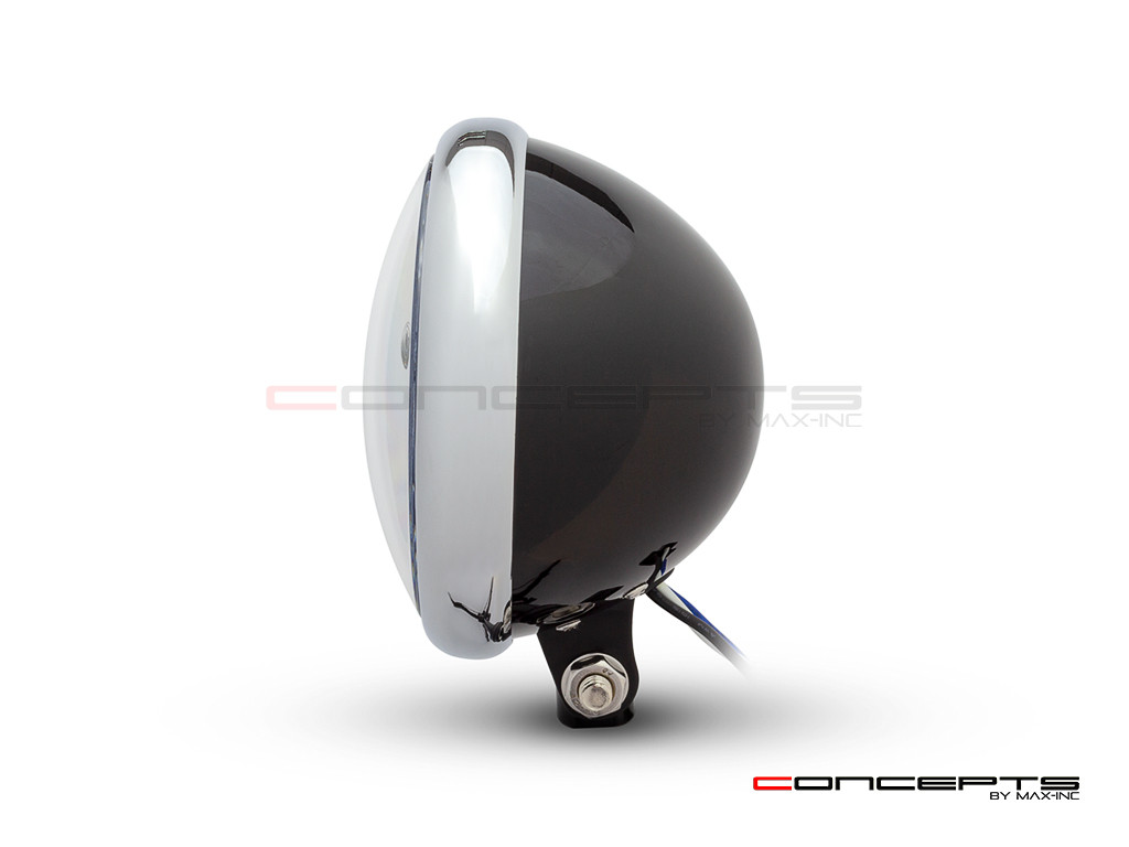 5.75" Bates Style LED Six Projector Gloss Black + Chrome Metal Headlight