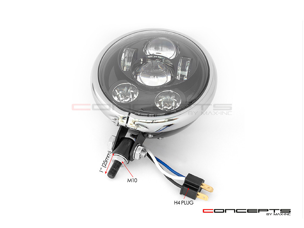 5.75" Bates Style LED Six Projector Gloss Black + Chrome Metal Headlight