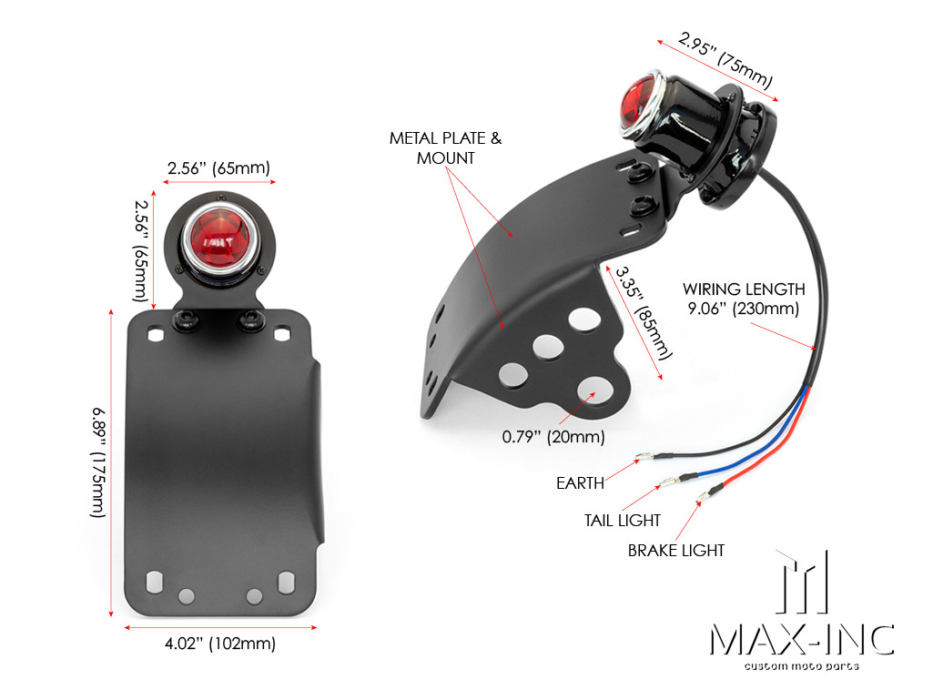 Black Curved Side Mount Lucas Replica LED Stop / Tail Light