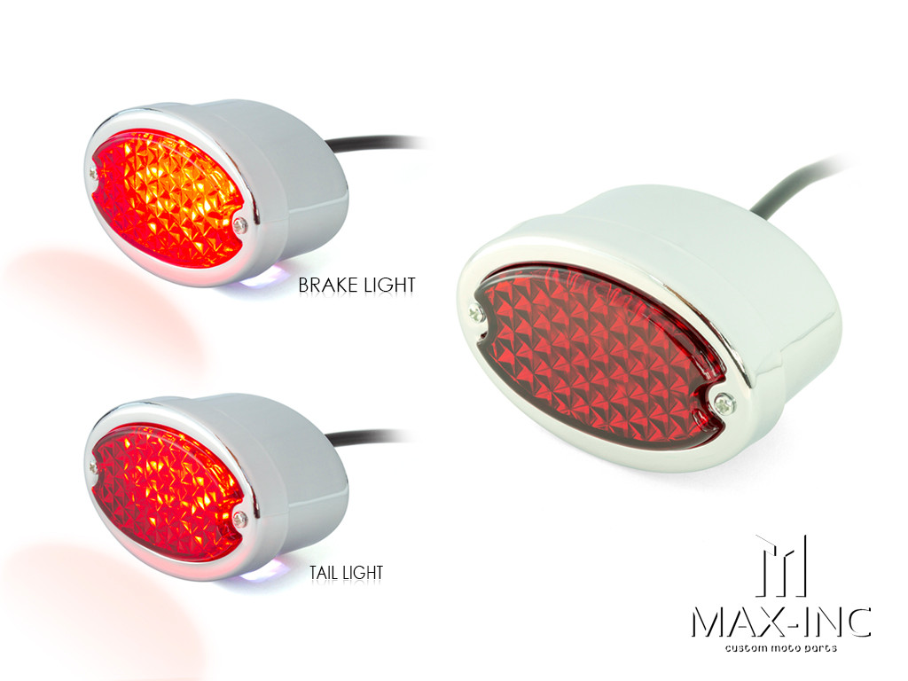 Classic Chrome Metal Oval LED Stop / Tail Lights - Pair