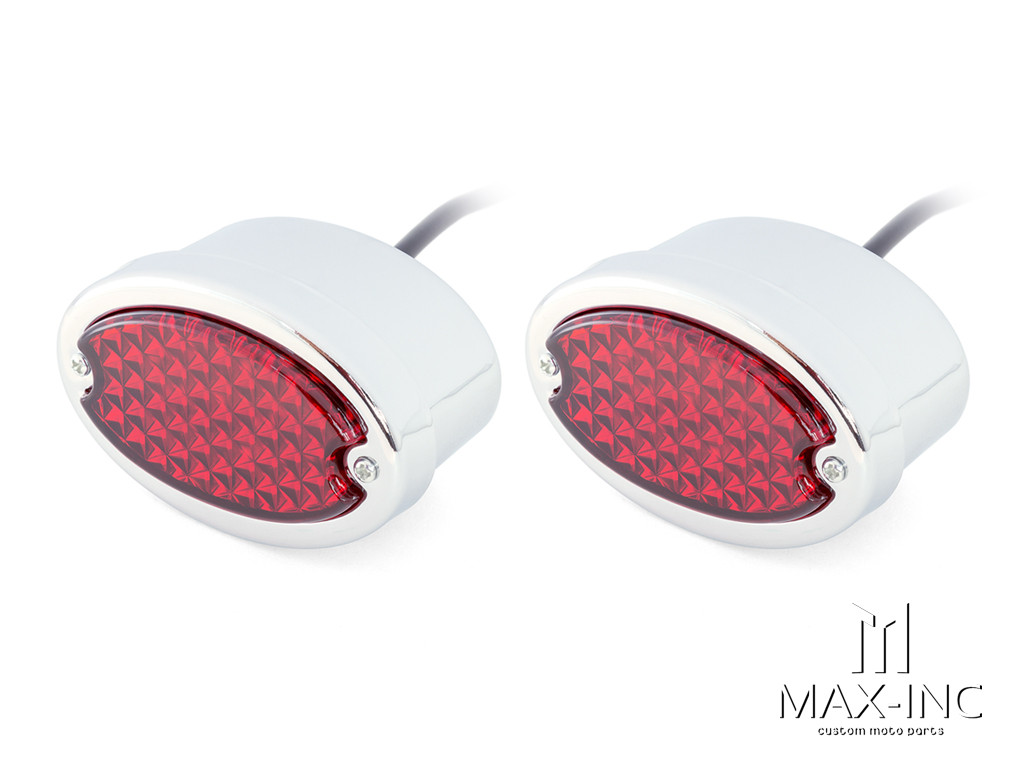 Classic Chrome Metal Oval LED Stop / Tail Lights - Pair