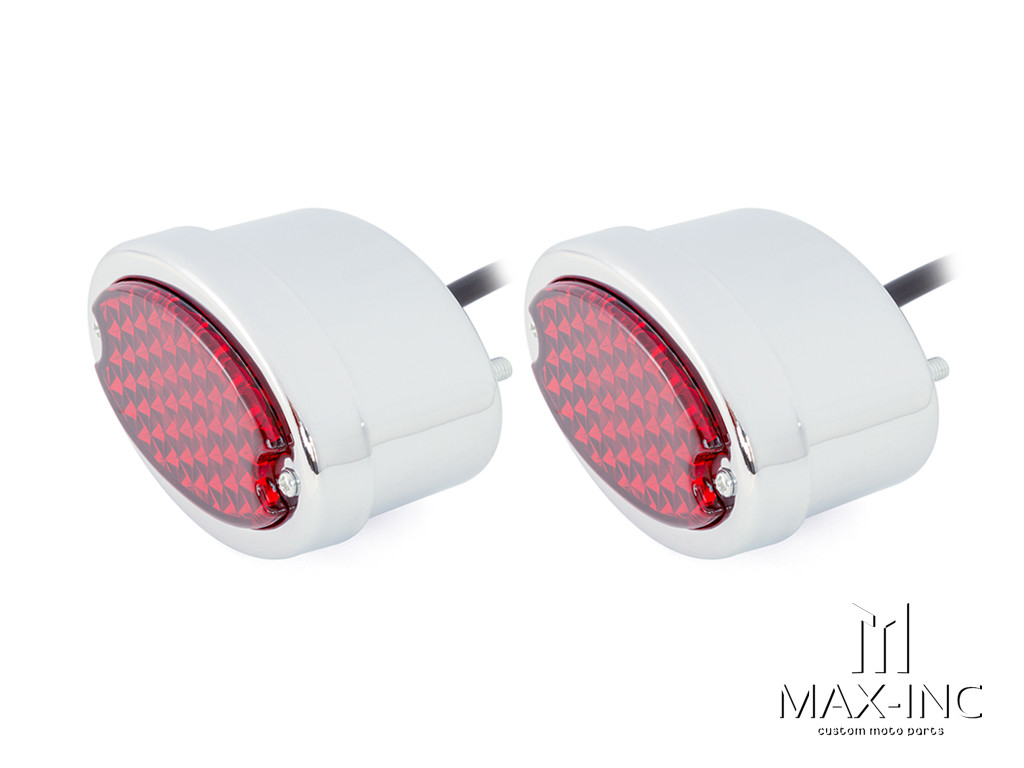 Classic Chrome Metal Oval LED Stop / Tail Lights - Pair