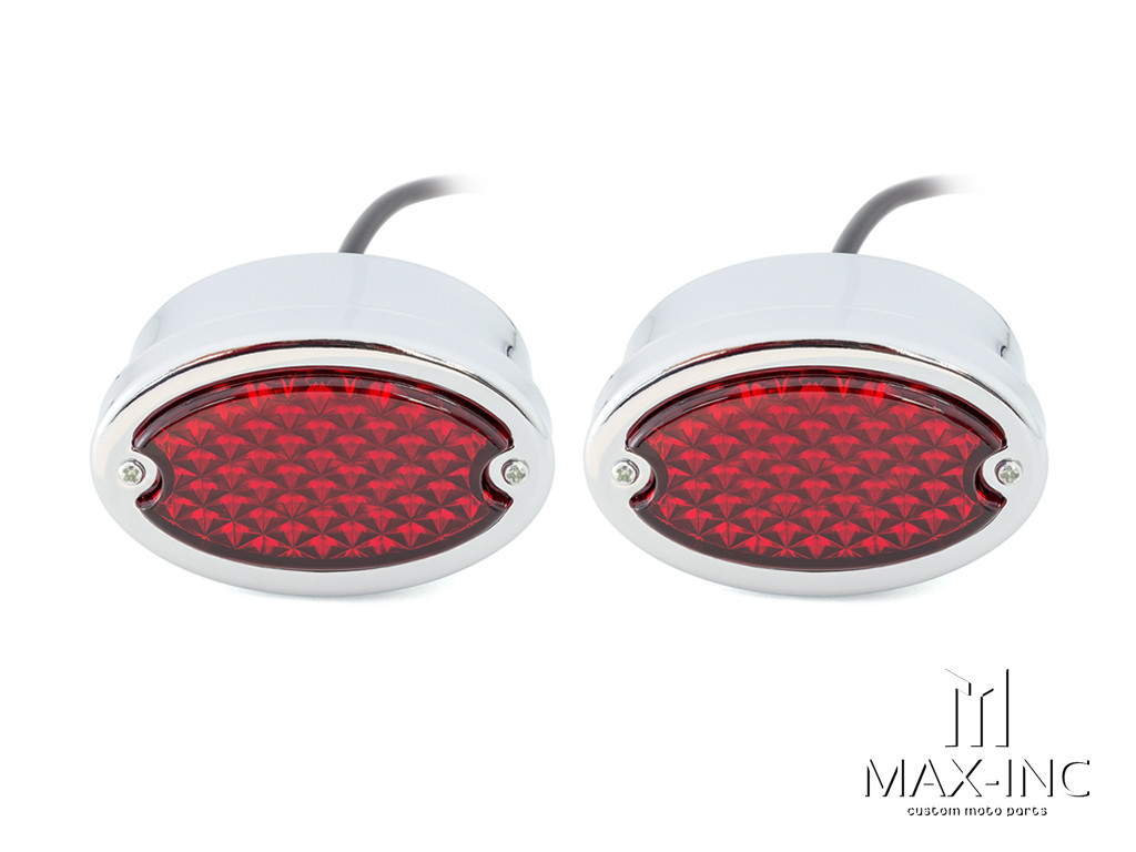 Classic Chrome Metal Oval LED Stop / Tail Lights - Pair