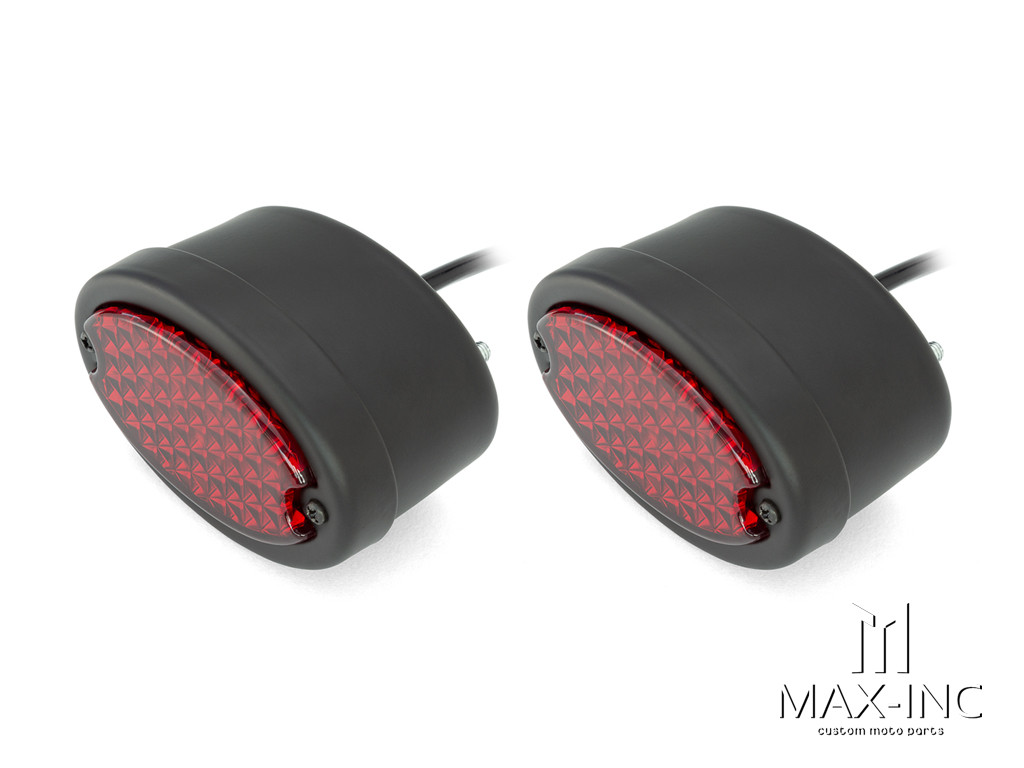 Classic Matte Black Metal Oval LED Stop / Tail Lights - Pair