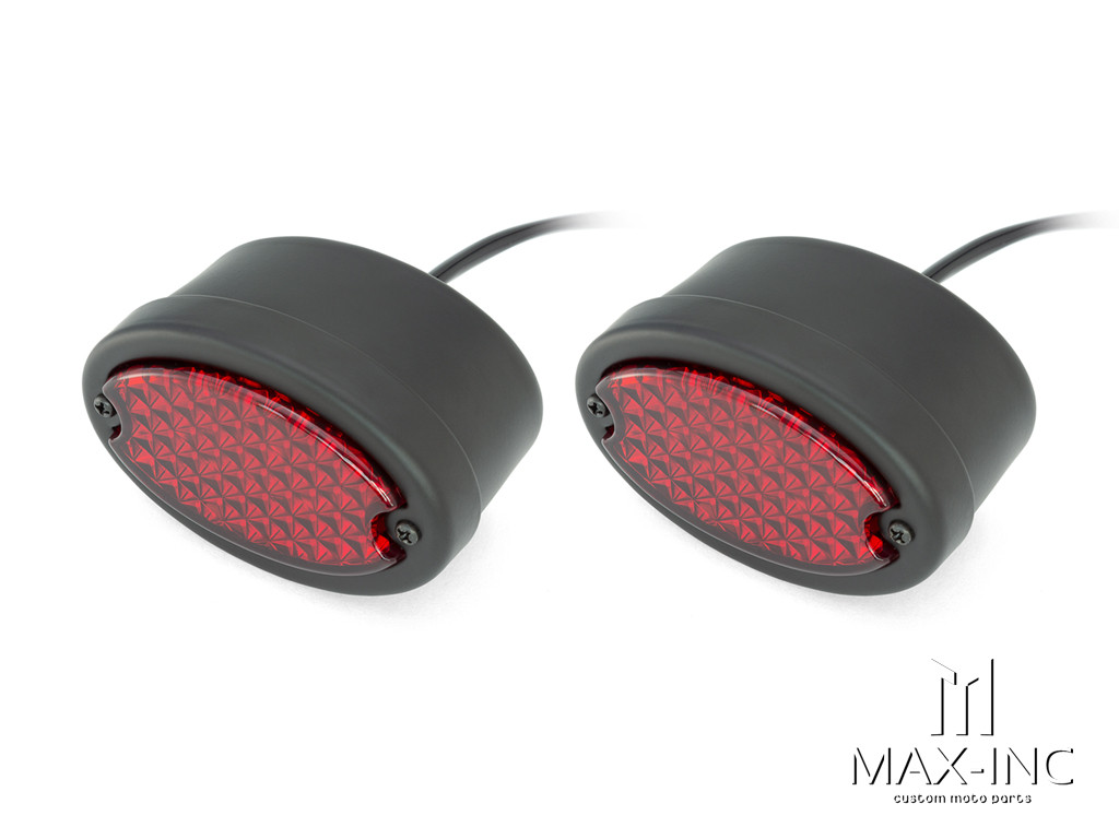 Classic Matte Black Metal Oval LED Stop / Tail Lights - Pair