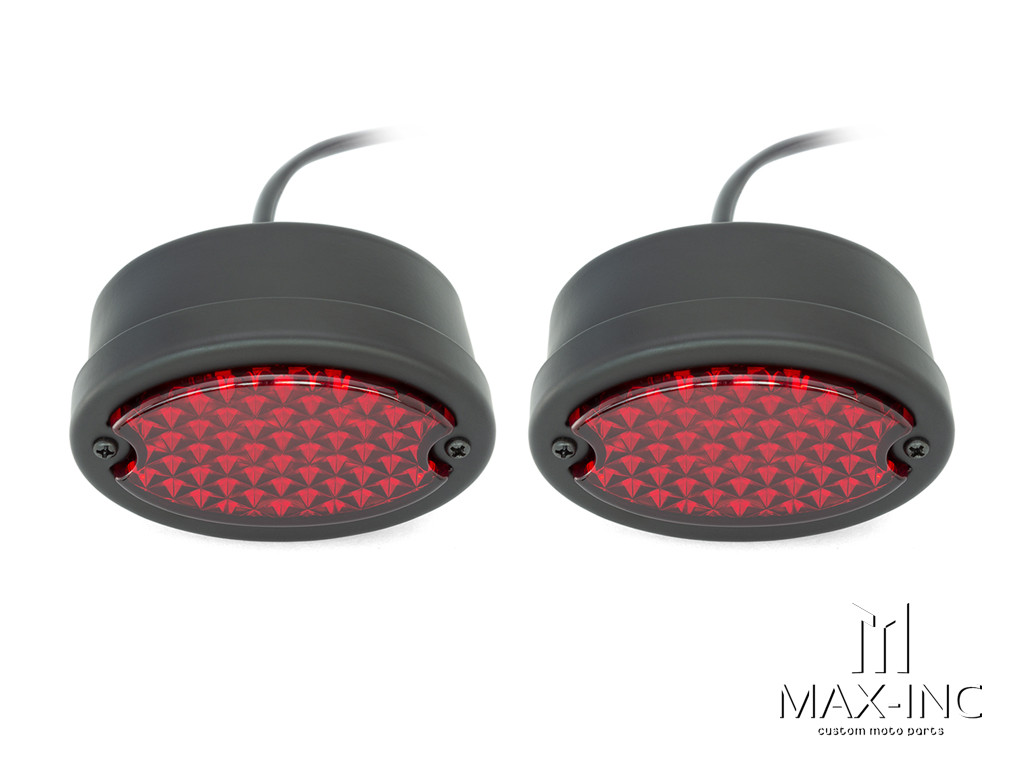 Classic Matte Black Metal Oval LED Stop / Tail Lights - Pair