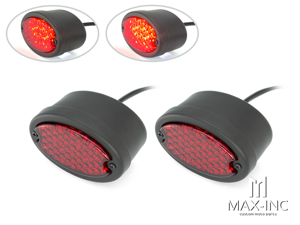 Classic Matte Black Metal Oval LED Stop / Tail Lights - Pair