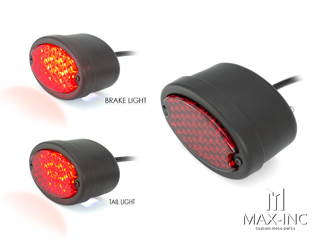 Classic Matte Black Metal Oval LED Stop / Tail Lights - Pair