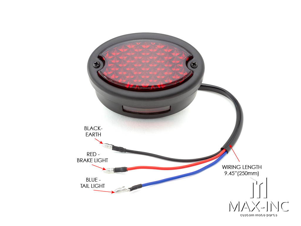 Classic Matte Black Metal Oval LED Stop / Tail Light