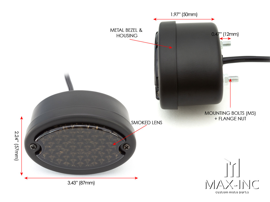 Classic Matte Black Metal Oval Smoked Lens LED Stop / Tail Light
