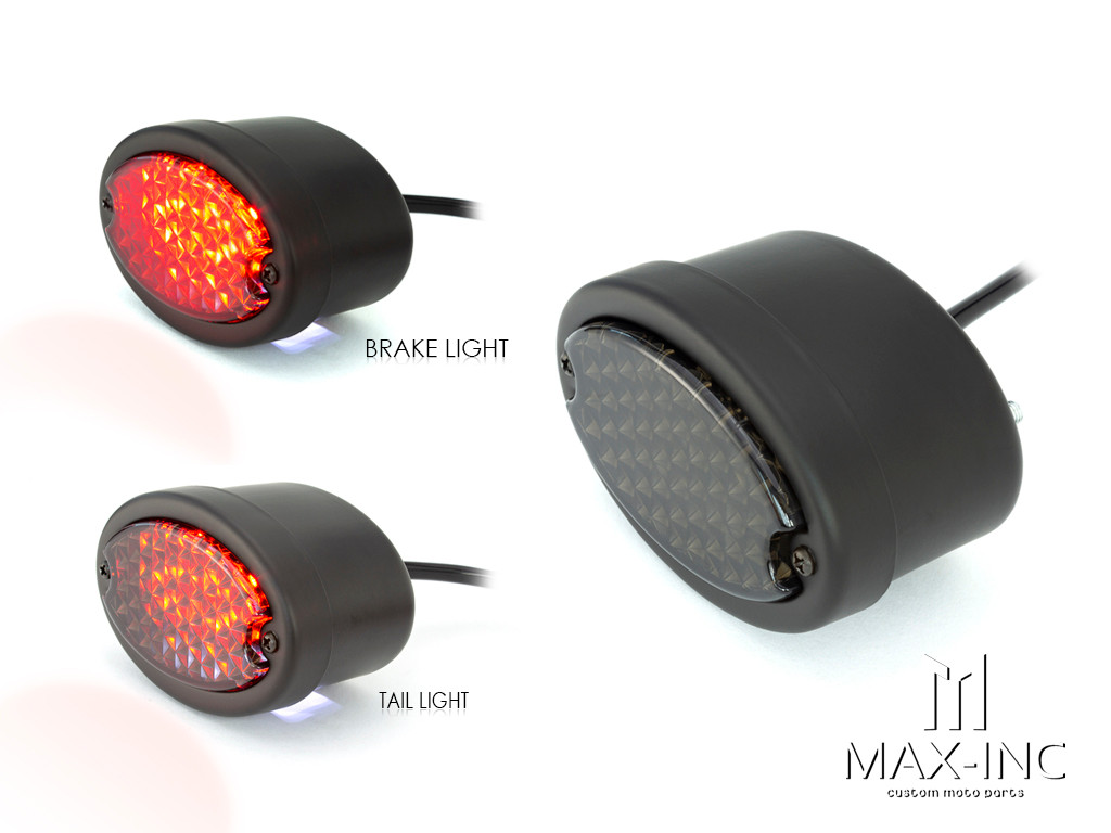 Classic Matte Black Metal Oval Smoked Lens LED Stop / Tail Light