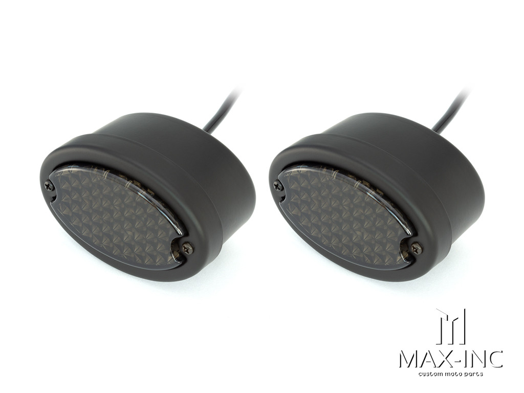 Classic Matte Black Metal Oval Smoked Lens LED Stop / Tail Lights - Pair