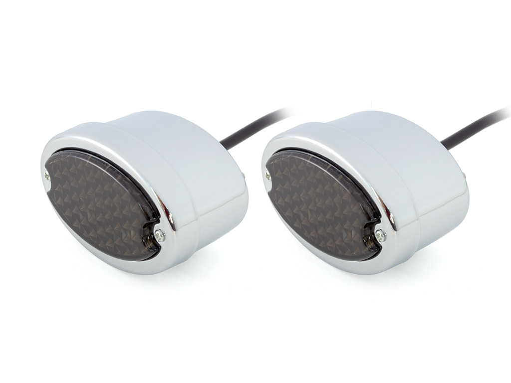 Classic Chrome Metal Oval Smoked Lens LED Stop / Tail Lights - Pair