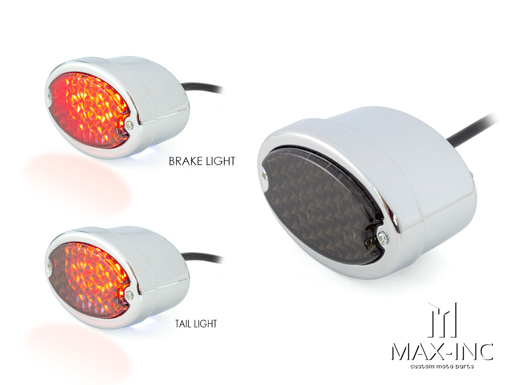 Classic Chrome Metal Oval Smoked Lens LED Stop / Tail Light