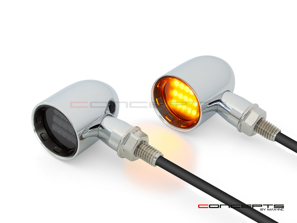 MAX "DERBY" Chrome + Black CNC Machined Alum Classic Mini LED Indicators / Turn Signals