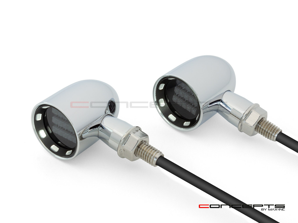MAX "DERBY" Chrome + Black Contrast CNC Machined Alum Classic Mini LED Indicators / Turn Signals