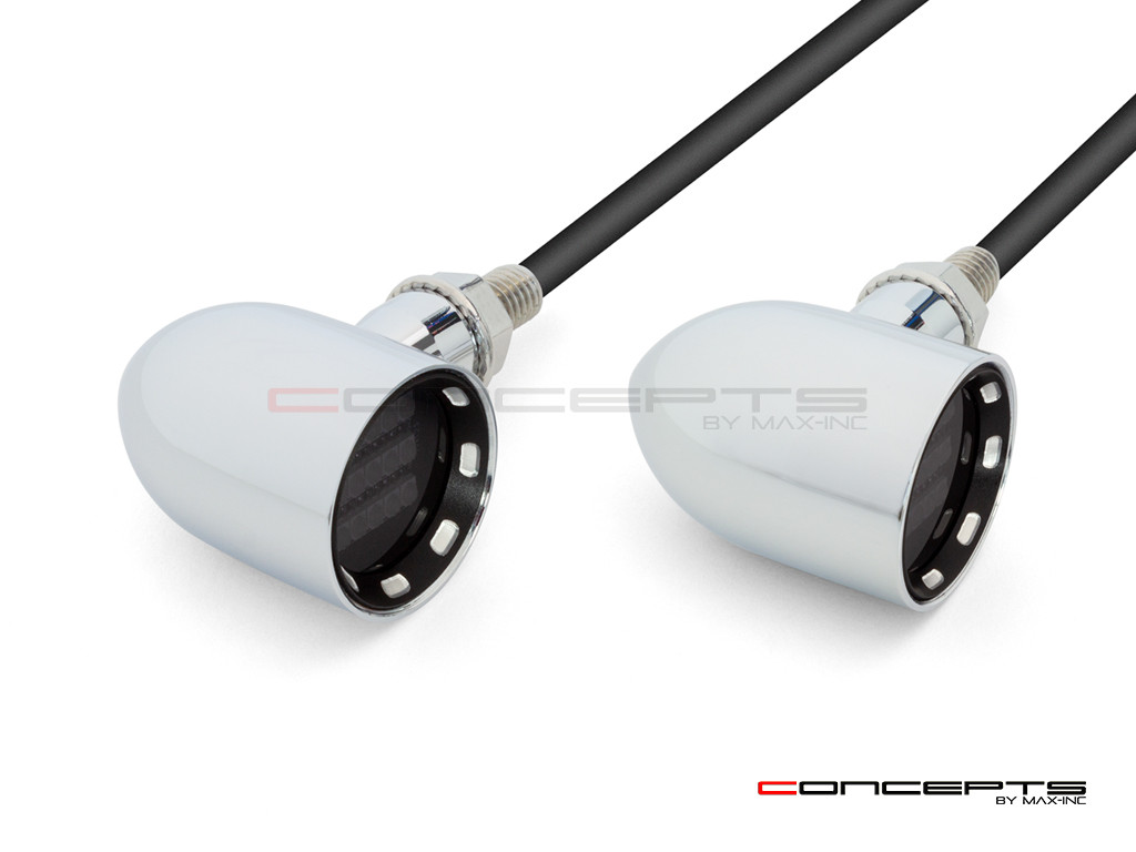 MAX "DERBY" Chrome + Black Contrast CNC Machined Alum Classic Mini LED Indicators / Turn Signals