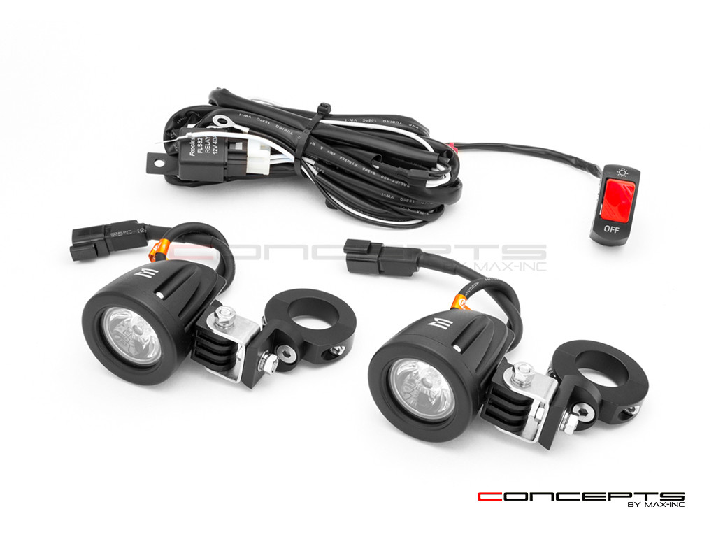 10w LED Spot Lights + Wiring Harness + Bar Clamps - Fits 22 /25 / 28mm Bars