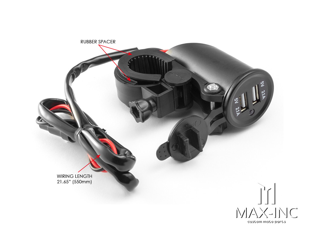  Universal Handlebar Mount Twin USB Power Supply - Fits 22-25mm Bars