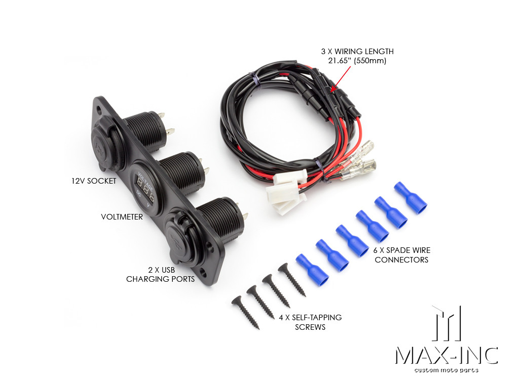Universal Panel Mount 12v Socket + Twin USB + Voltmeter Power Supply