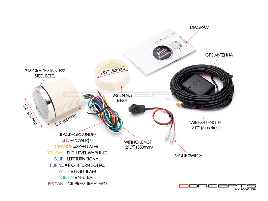 52mm GPS Digital Speedometer MPH / KPH + Display Lights