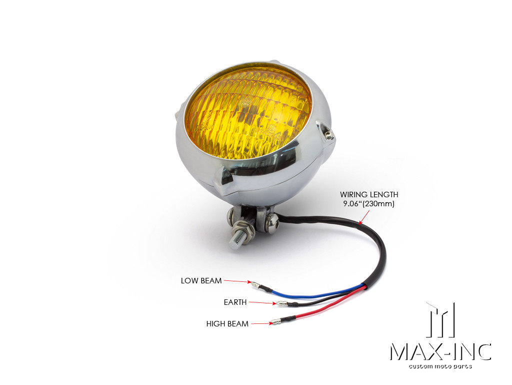 5.5" Polished Alloy Vintage Style Headlight - Yellow Lens