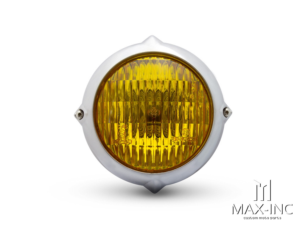 5.5" Polished Alloy Vintage Style Headlight - Yellow Lens