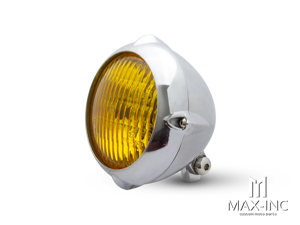 5.5" Polished Alloy Vintage Style Headlight - Yellow Lens
