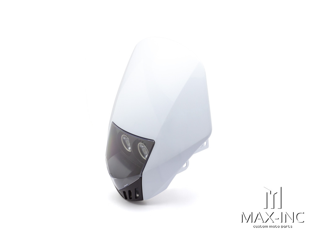 White Universal Stealth Supermoto LED Headlight Mask - 20w