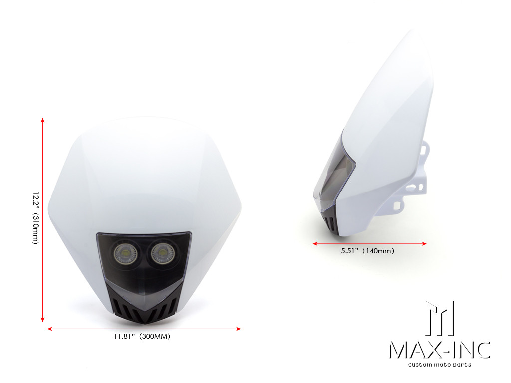 White Universal Stealth Supermoto LED Headlight Mask - 20w