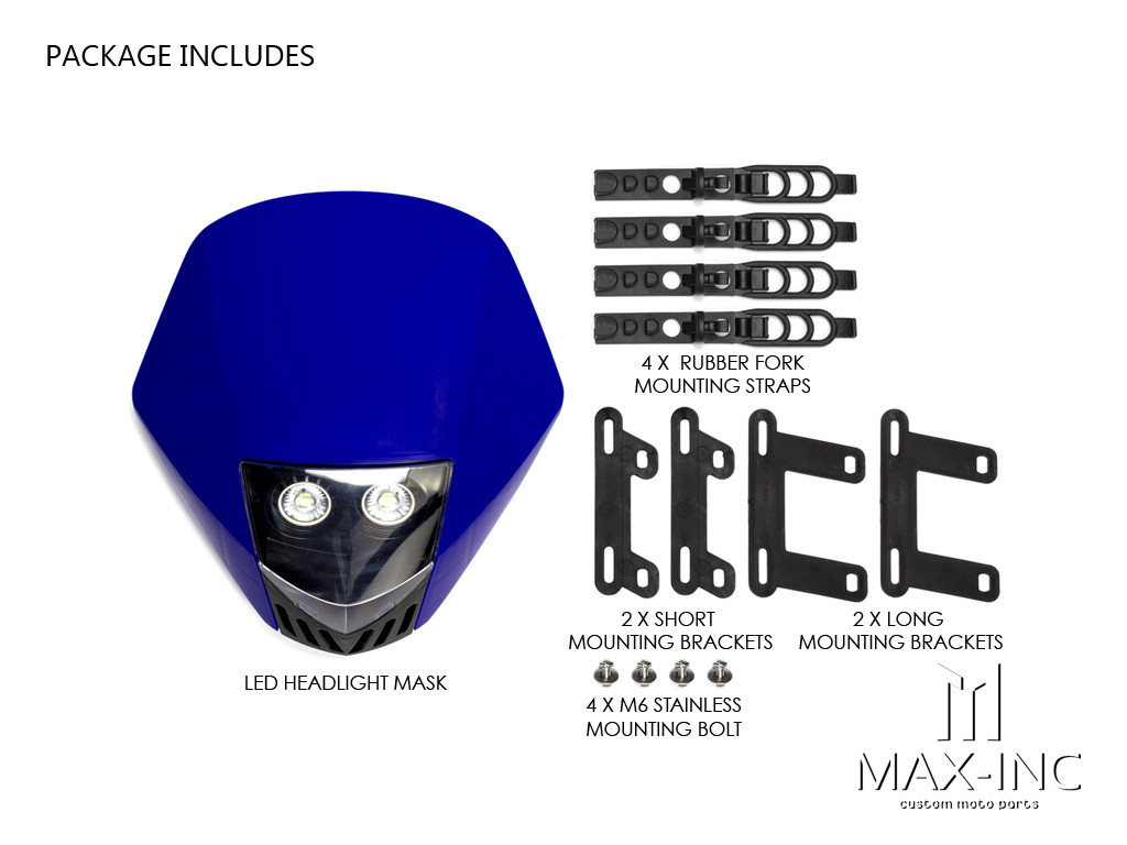 Blue Universal Stealth Supermoto LED Headlight Mask - 20w