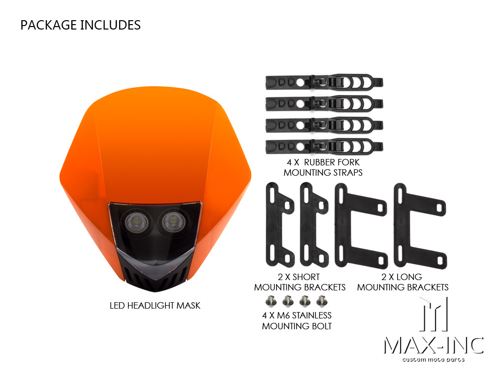 Orange Universal Stealth Supermoto LED Headlight Mask - 20w