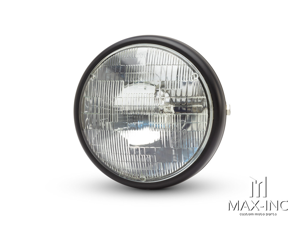 7.7" Matte Black Shorty Metal Headlight - 12v / 55w Sealed Beam