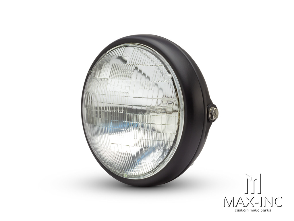 7.7" Matte Black Shorty Metal Headlight - 12v / 55w Sealed Beam