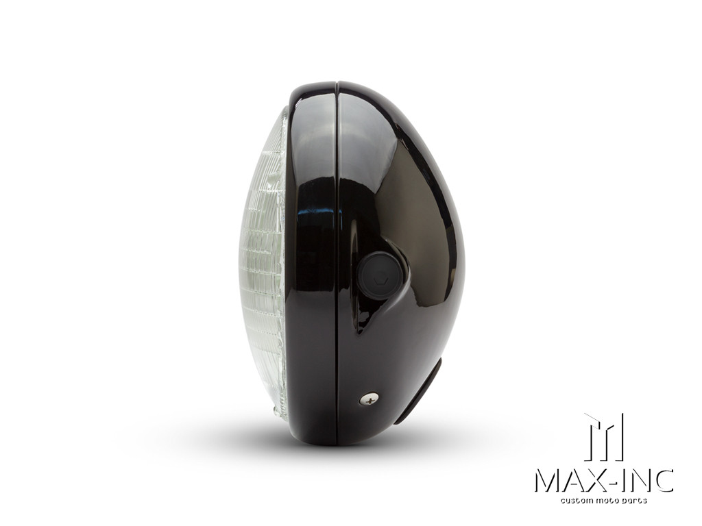 7.7" Gloss Black Shorty Metal Headlight - 12v / 55w Sealed Beam