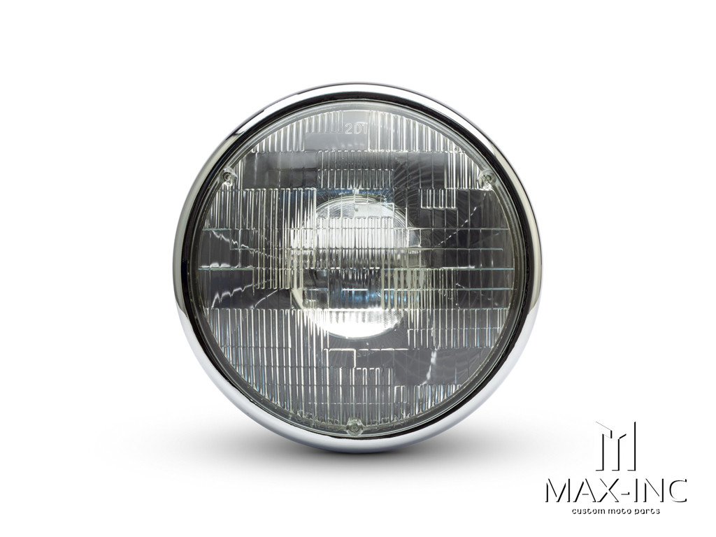 7.7" Chrome Shorty Metal Headlight - 12v / 55w Sealed Beam